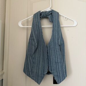 Lulu's Blue Stripe Halter Crop Top